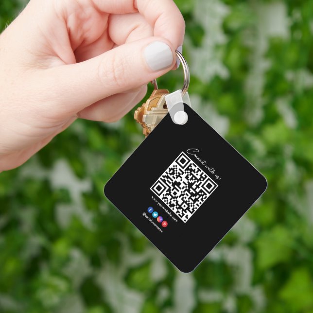 QR Code Business Beruflicher Schwarz-weißer Kreis  Schlüsselanhänger (Hand)