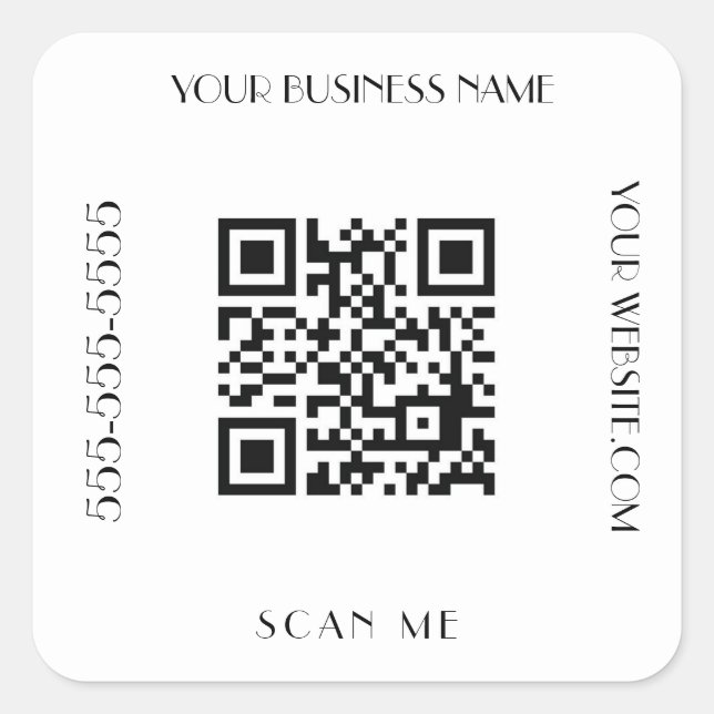 QR Code Business Black Moderne Minimalistische Prü Quadratischer Aufkleber (Vorderseite)