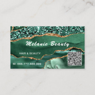 QR Code Business Card Agate Green Gold Glitzer Visitenkarte