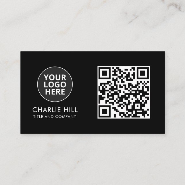 QR Code Business Card Logo Schwarz Modern Minimali Visitenkarte (Vorderseite)