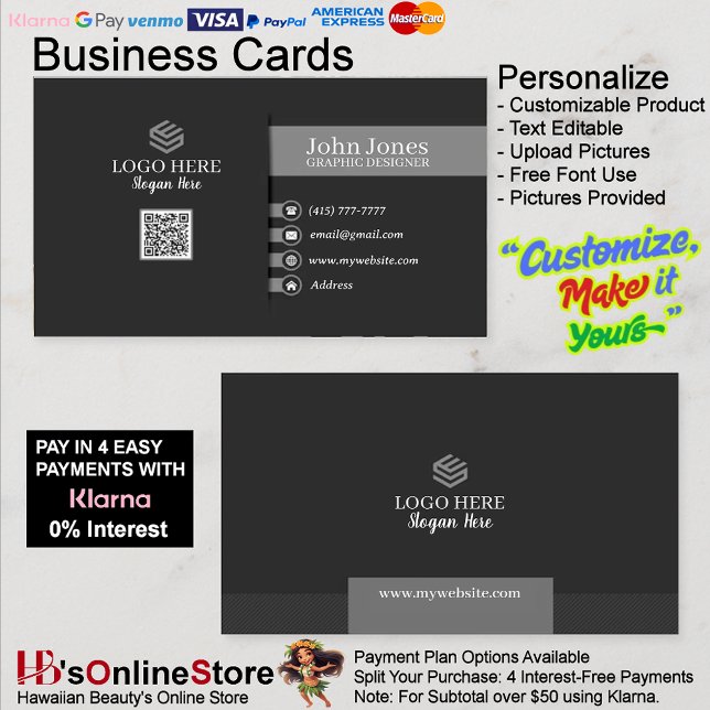 QR Code Business Cards 25 Pack mit 100 Stück Visitenkarte (Black & Gray QR Code Business Cards 25 Pack of 100.)