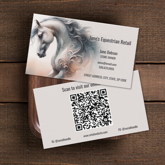 QR Code Business Cards für Pferde Visitenkarte (Horse Equestrian QR Code Business Cards (front and back))