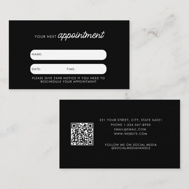 QR Code Business Client Termin Karte Stilvoll (Vorne/Hinten)