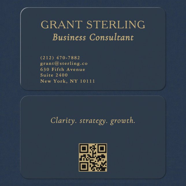 QR Code Business Consultant Navy Blue Gold  Visitenkarte (Von Creator hochgeladen)