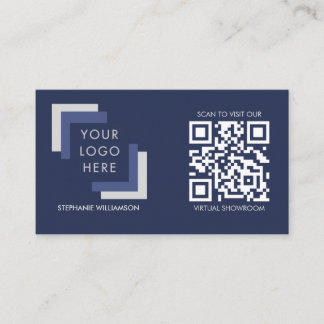 QR Code Business Custom Logo Navy Moderne Visitenkarte