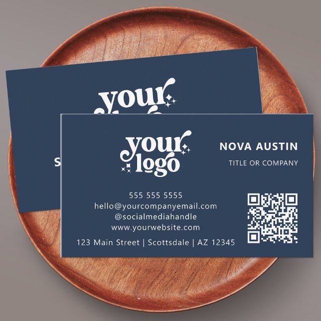 QR-Code-Business-Logo Beruflich Modernes Blau Visitenkarte (Von Creator hochgeladen)