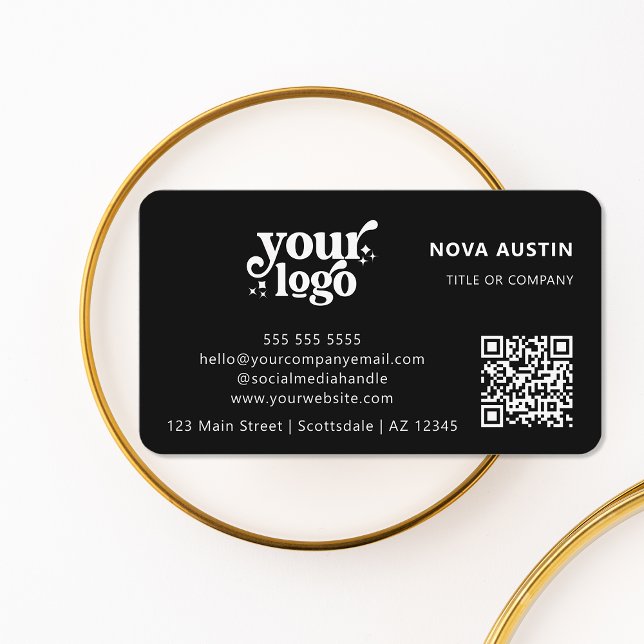 QR-Code-Business-Logo Beruflich Modernes Schwarz Visitenkarte (Von Creator hochgeladen)