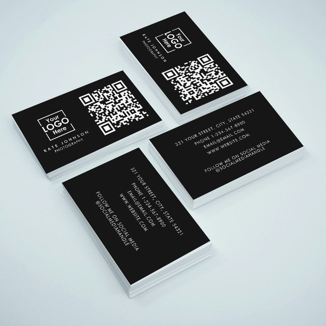 QR-Code-Business-Logo Beruflich Modernes Schwarz Visitenkarte (QR Code Business Logo Professional Modern Black Business Card)