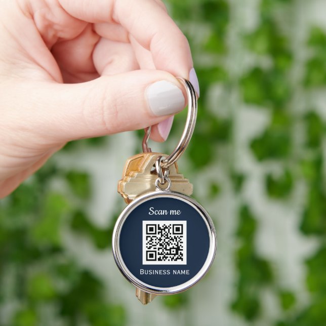 QR-Code-Business-Logo Beruflich Navy Blue Schlüsselanhänger (Hand)