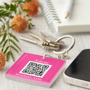 QR-Code-Business-Logo Berufliche Hot-Pink-Girl Schlüsselanhänger