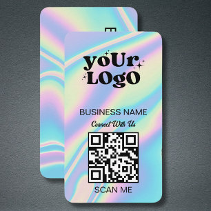 QR-Code-Business-Logo   Black Holographic Modern Visitenkarte