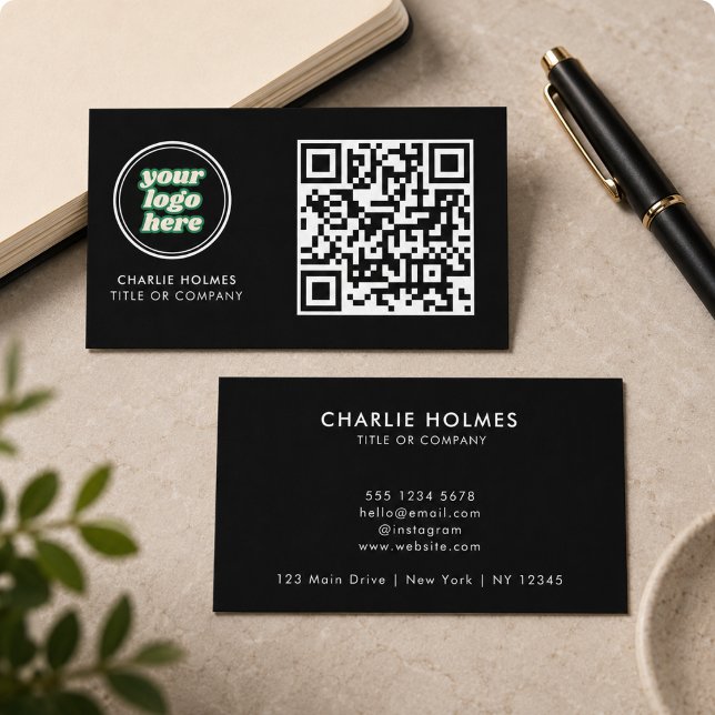 QR-Code-Business-Logo | Black Modern Beruflich Visitenkarte (QR Code Business Logo | Black Modern Professional Card)