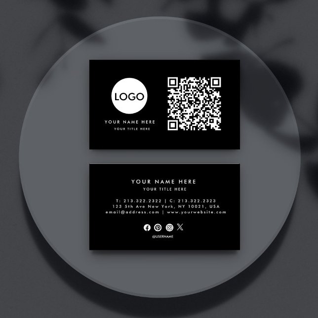 QR-Code-Business-Logo | Black Modern Beruflich Visitenkarte (Von Creator hochgeladen)