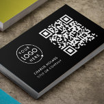 QR-Code-Business-Logo | Black Modern Beruflich Visitenkarte<br><div class="desc">Einfache,  kundenspezifische schwarze QR Code und Firmenlogo Visitenkarte im modernen minimalistischen Stil. Die Vorlage kann einfach mit Ihrem QR-Code,  Logo und Kontaktinformationen aktualisiert werden.</div>