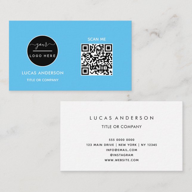 QR-Code-Business-Logo | Black Modern Beruflich Visitenkarte (Vorne/Hinten)