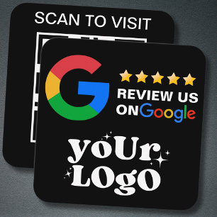 QR Code Business Logo Black Modern Google Review Quadratische Visitenkarte