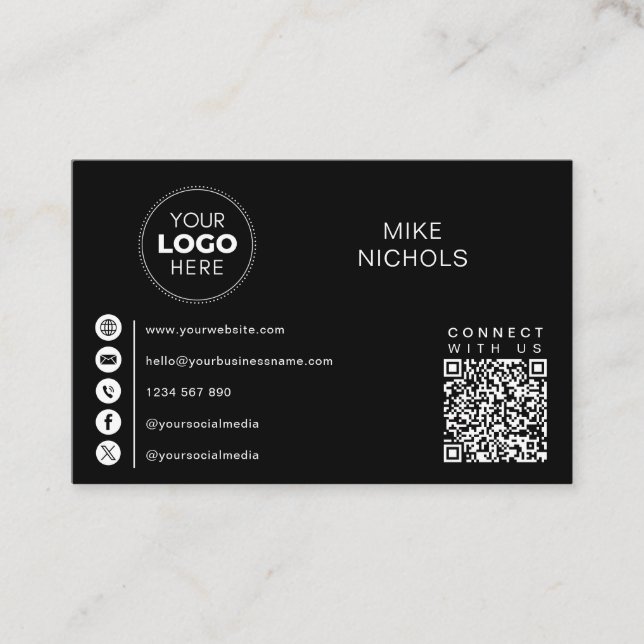 QR-Code-Business-Logo für die Verbindung mit uns M Visitenkarte (Vorderseite)