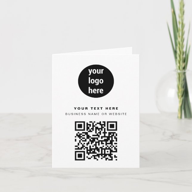 QR Code Business Logo Modern Minimalist White  Dankeskarte (Vorderseite)
