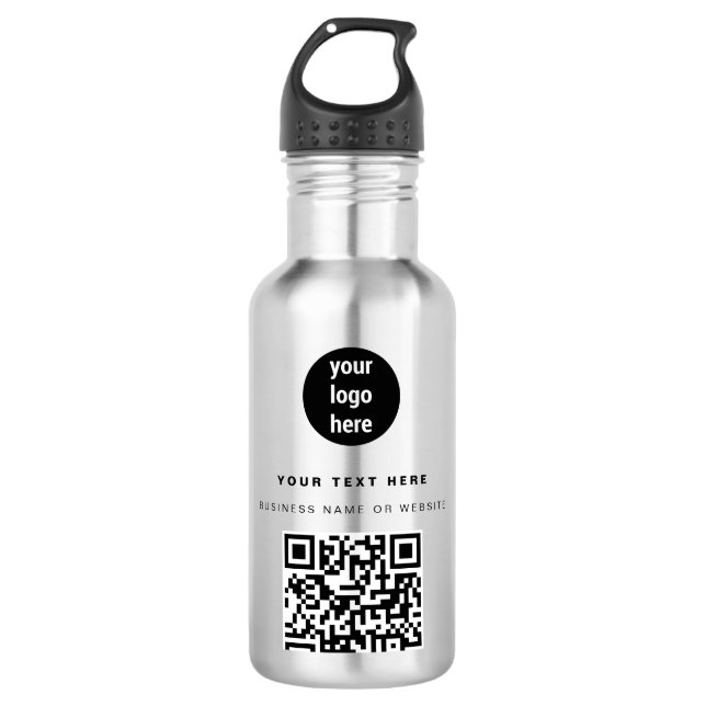 QR-Code-Business-Logo Modern Minimalistisch Edelstahlflasche (Vorderseite)