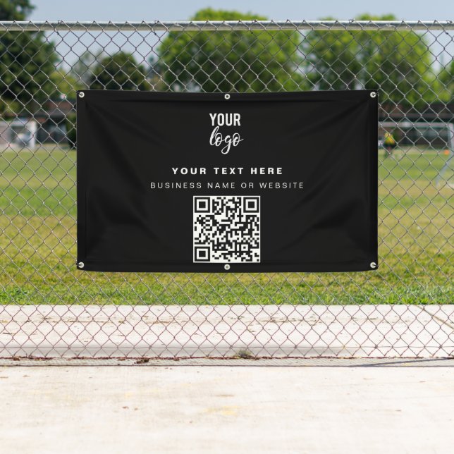QR Code Business-Logo Modern Minimalistisch Schwar Banner (Insitu)