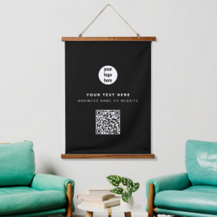QR Code Business-Logo Modern Minimalistisch Schwar Wandteppich Mit Holzrahmen