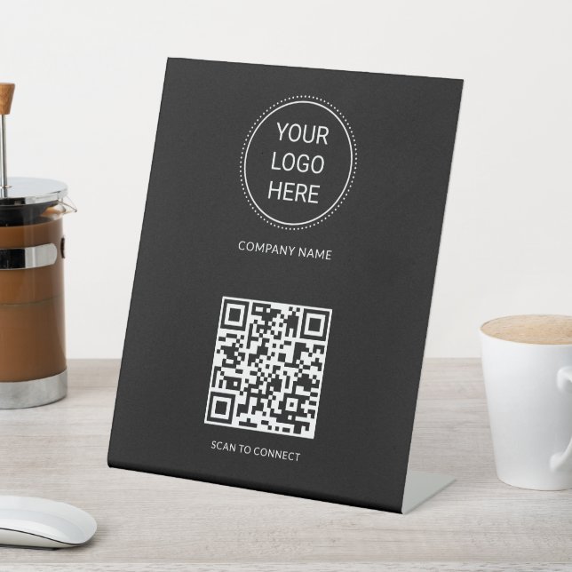 QR Code Business Logo Modern Professional Black Sockelschild (In SItu)
