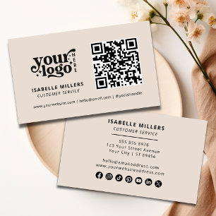 QR Code Business-Logo Modernes Berufliches Beige Visitenkarte