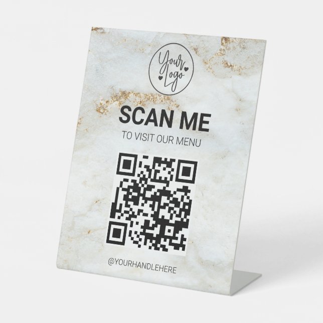 QR Code Business-Logo Modernes, kontaktloses Menü Sockelschild (Vorderseite)