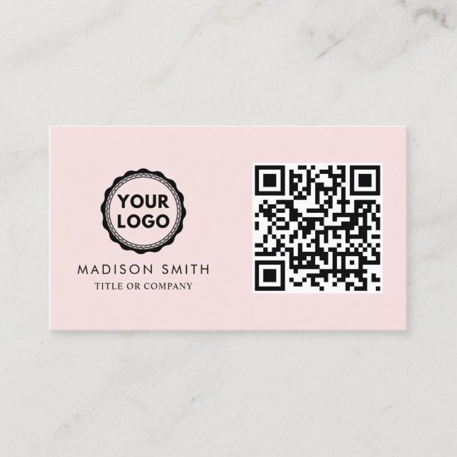 QR-Code-Business-Logo | Modernes Rosa Visitenkarte (Vorderseite)