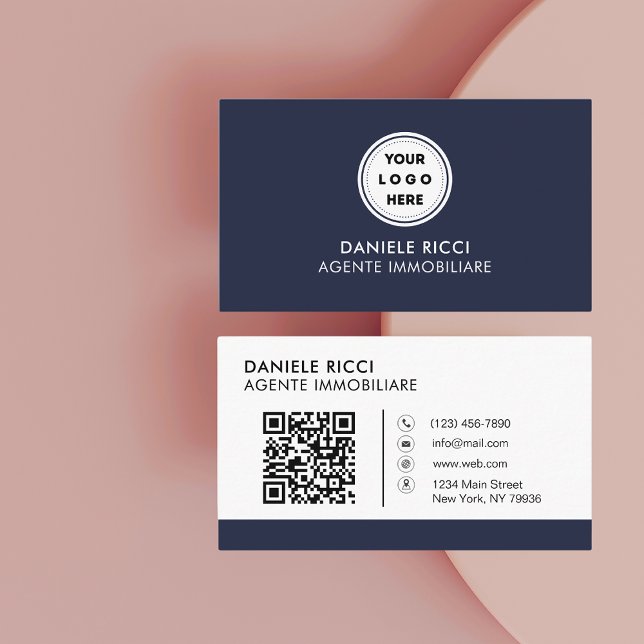 QR-Code-Business-Logo | Navy Modern Beruflich Visitenkarte (Von Creator hochgeladen)