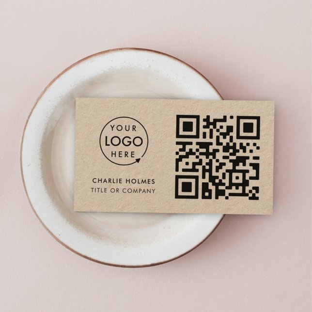 QR-Code-Business-Logo | Rustikale Kraft Moderne Visitenkarte (Rustic kraft QR code business card by Guava, perfect for small businesses & creative entrepreneurs)