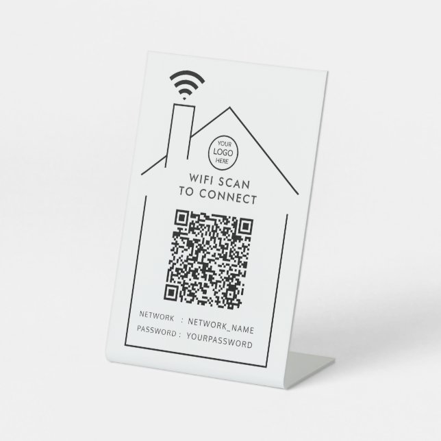 QR-Code-Business-Logo-Scan für WiFi-Verbindungen Sockelschild (Vorderseite)