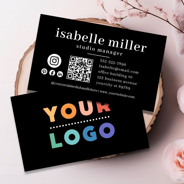 QR Code Business-Logo Schwarz Modernste Berufliche Visitenkarte (QR Code Business Logo Black Modern Professional Business Card)