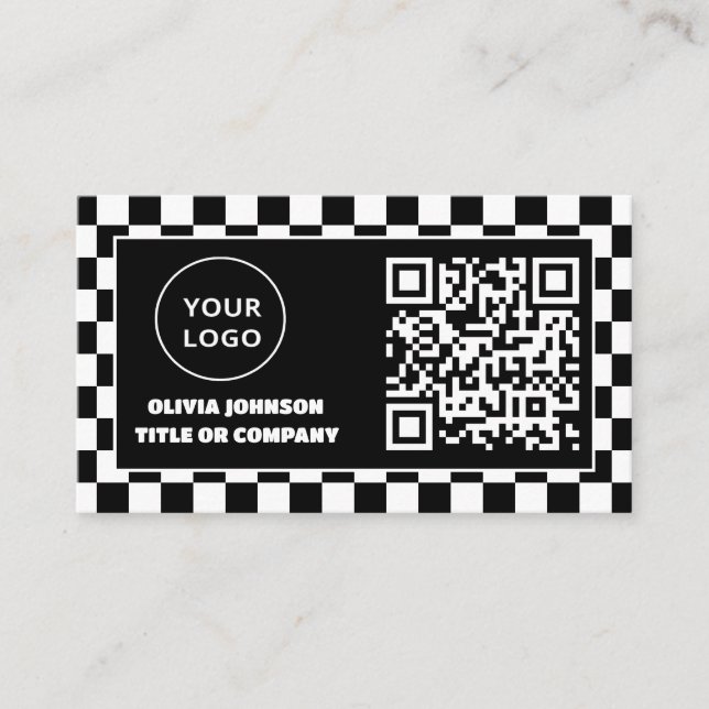 QR-Code-Business-Logo | Schwarze Retro Beruflich Visitenkarte (Vorderseite)
