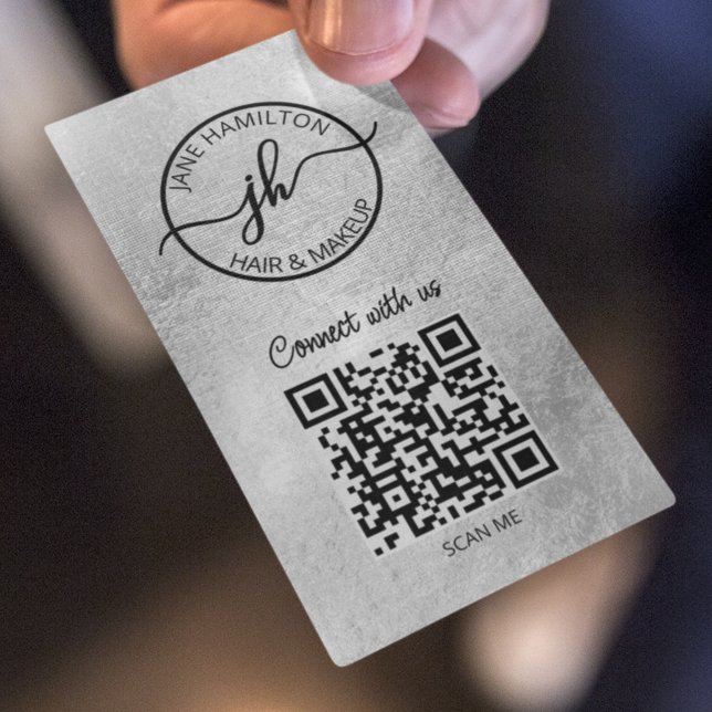 QR Code Business-Logo Silver Business Card Visitenkarte (Von Creator hochgeladen)