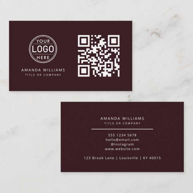 QR-Code-Business-Logo | Wein Modernes Beruflich Visitenkarte (Vorne/Hinten)