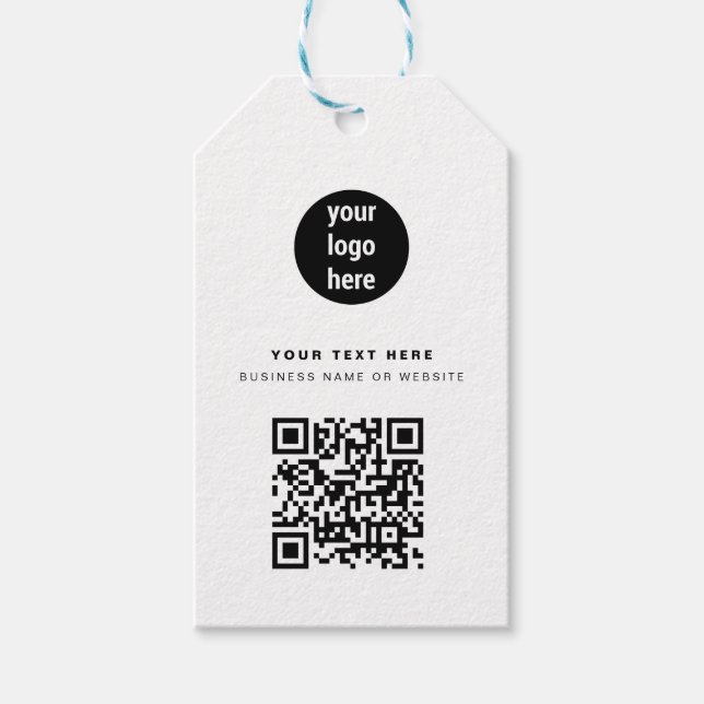 QR-Code-Business-Logo Weißes Minimalistisches Unte Geschenkanhänger (Vorderseite)