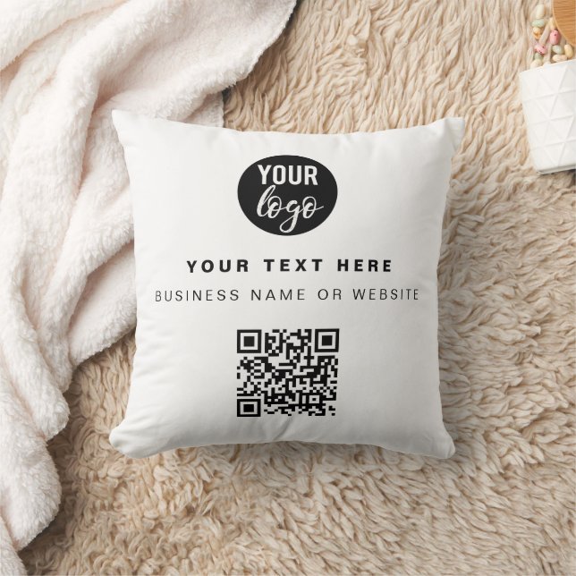 QR-Code-Business-Logo Weißes Minimalistisches Unte Kissen (Decke)