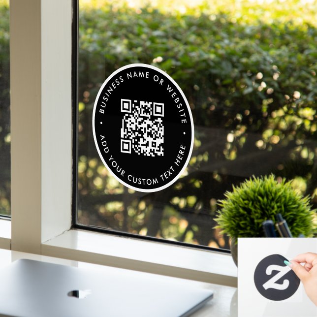 QR-Code | Business Minimal Black Scannable Round Fensteraufkleber (Büro)