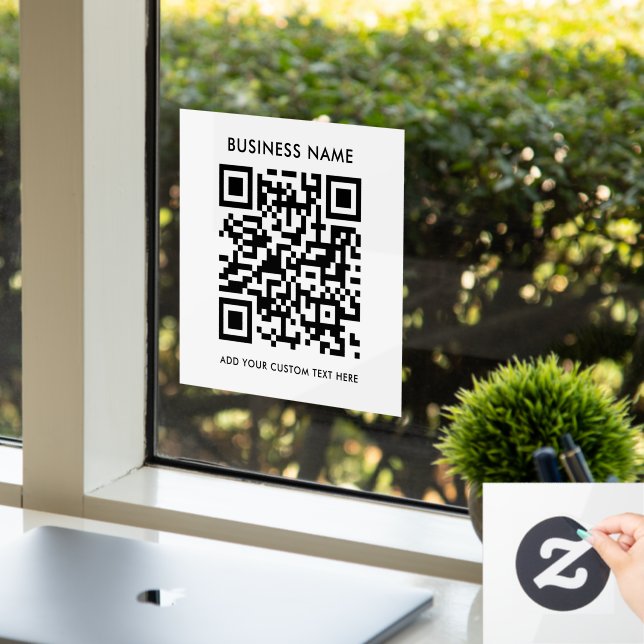 QR-Code | Business Minimal White Scannable Round W Fensteraufkleber (Büro)