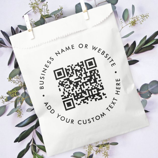 QR Code Business Minimalist Clean Simple White Geschenktütchen (Interactive editable QR code paper favor bags to promote your business, products or services.)