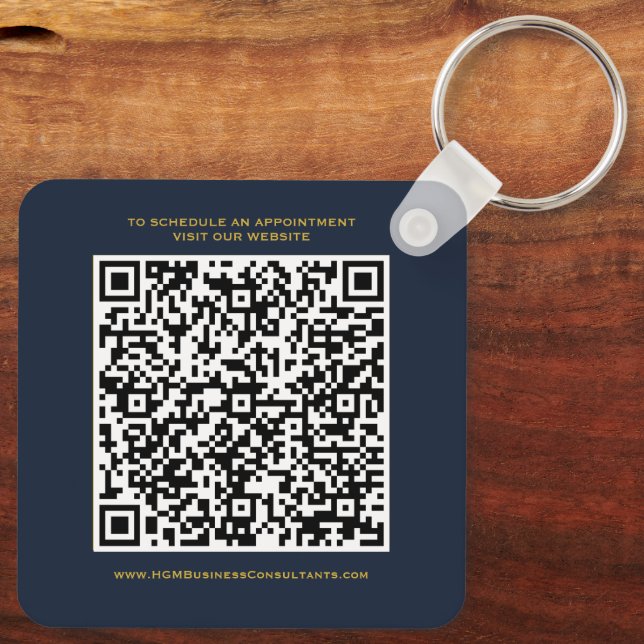 QR Code Business Monogram Logo Navy Burgundy Gold Schlüsselanhänger (Rückseite)