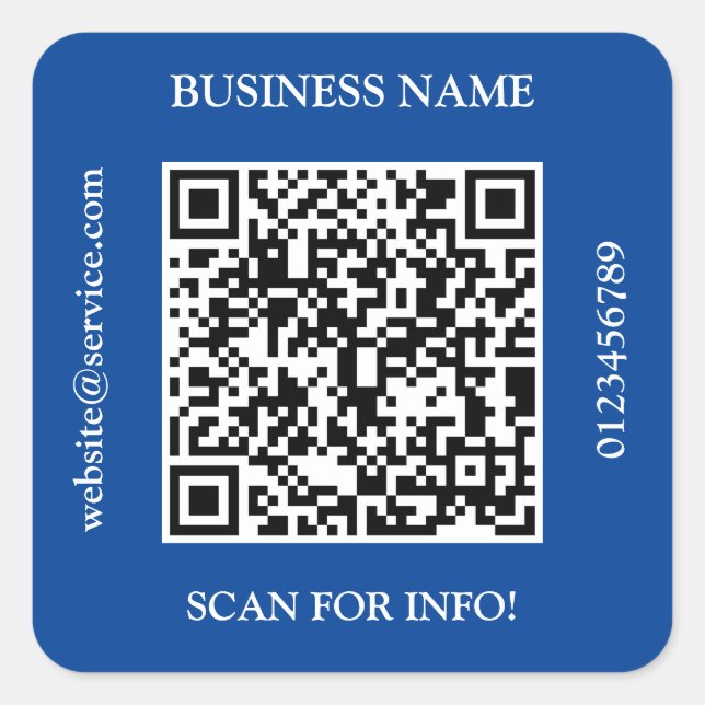 QR Code Business Name Website Proep Blue Quadratischer Aufkleber (Vorderseite)