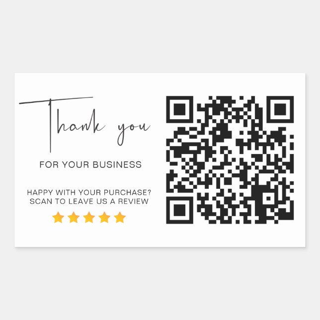 QR Code Business Review 5 Star Review Modern Rechteckiger Aufkleber (Vorderseite)
