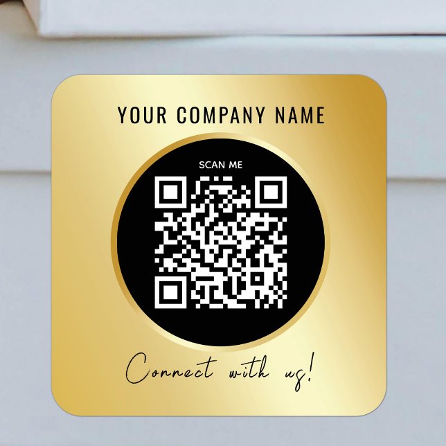 QR Code Business Scannable Connect Black Gold Quadratischer Aufkleber (Von Creator hochgeladen)
