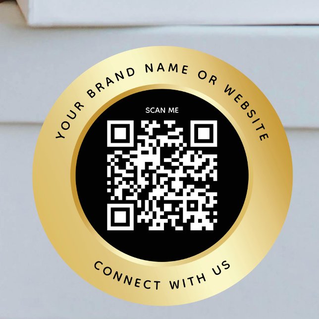 QR Code Business Scannable Connect Black Gold Runder Aufkleber (Von Creator hochgeladen)