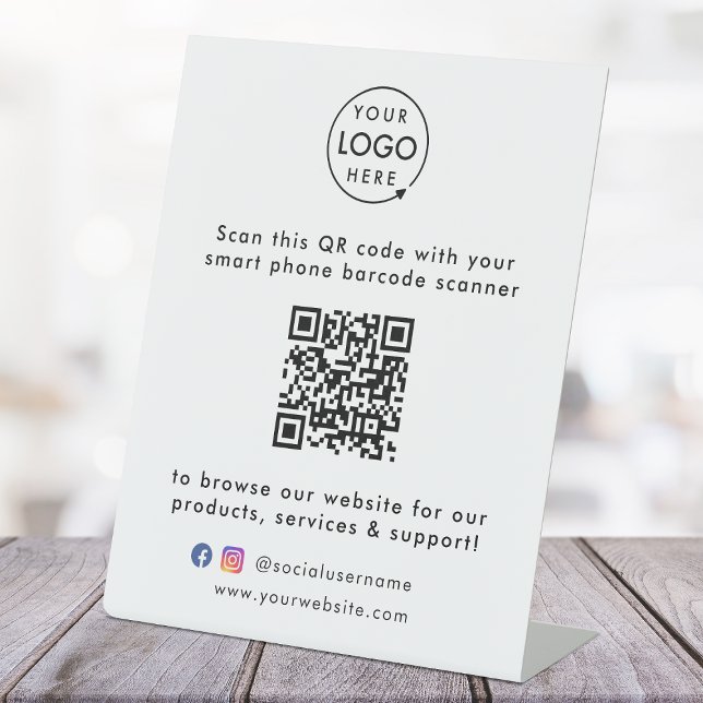 QR Code Business Website Scannen Sie Me Social Med Sockelschild (This versatile sign can easily be updated with your company logo, QR code, social media & website!)