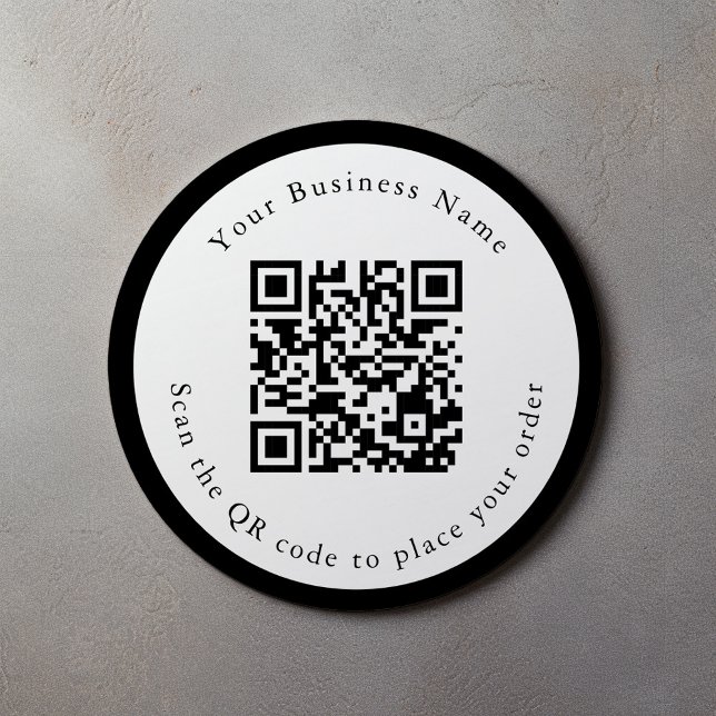 QR-Code-Café/Geschäftsticker Runder Aufkleber (Bold and simple round sticker with WR code, thick border, business details and scan instructions)