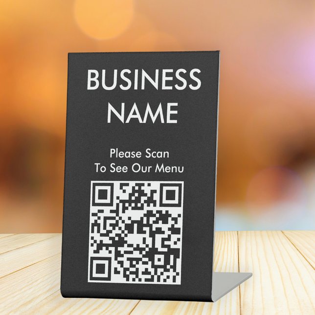 QR-Code-Café Großdruckmenü Schwarz Sockelschild (Stylishly Personalize with Your Business Name & QR Code.)