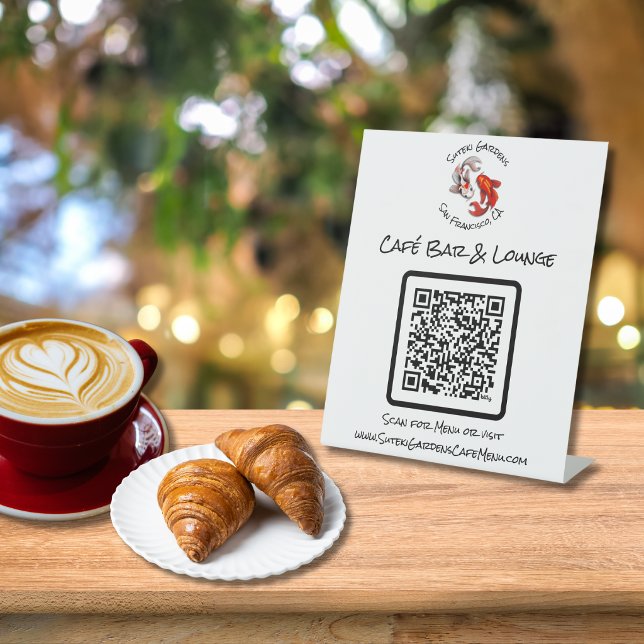 QR Code Café Menü Yin Yang Koi Fish Business-Logo Sockelschild (Von Creator hochgeladen)